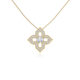 moissanite 4 petal flower necklaces in yellow gold vermeil